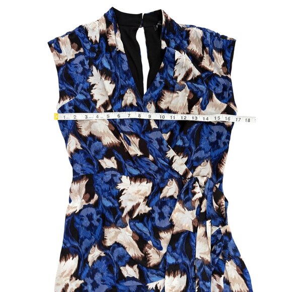 White House Black Market Draped Midi Wrap Dress Blue & Beige Womens Size 4 - Picture 8 of 8